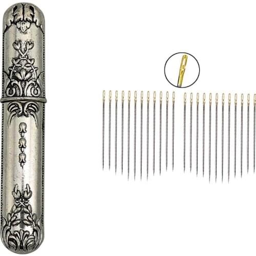 24Pcs Big Eye Self-Threading Needles DIY Embroidery Hand Sewing Needles & 1pc Needle Case DIY Sewing Tools