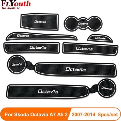 8PCS For Skoda Octavia A7 A5 2 2007-2014 3D Rubber Car Anti Slip Mat Interior Door Pad/Cup Mat Car Accessories Styling