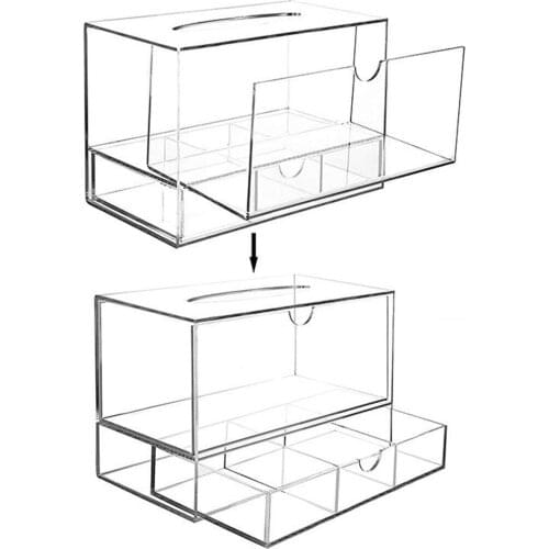 Acrylic Cosmetic Tissue Makeup Organizer Holder Drawers Storage Box Case