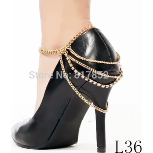 FREE SHIPPING 2014 Style L36 Women Shoe Heel Chain Jewelry Rhinestone Metal Chains Anklets