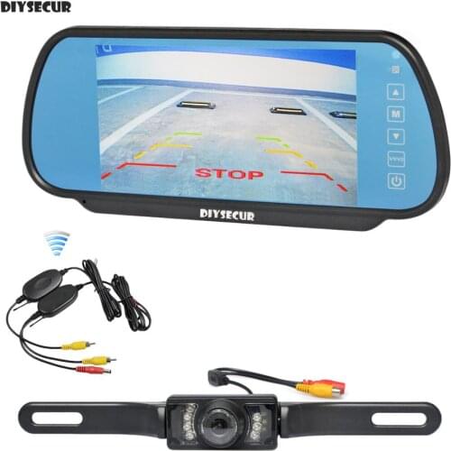 DIYSECUR Wireless Parking System IR Night Vision HD Rear View Car Camera With 7 inch Car Rear View Mirror Monitor
