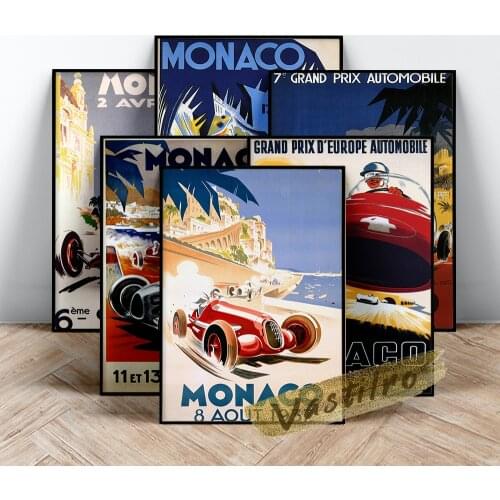 Monaco Grand Prix Large Poster, Red White Racing Wall Art, Vintage Racecar Wall Picture, Car Fans Collect Prints Art, Idea Gift