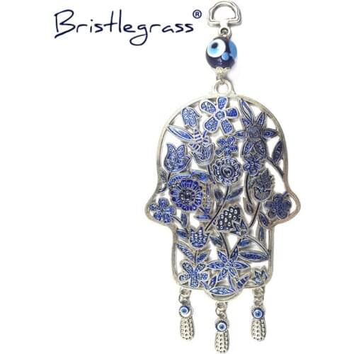 BRISTLEGRASS Turkish Blue Evil Eye Hamsa Hand Flower Amulets Lucky Charm Wall Hanging Pendant Pendulum Blessing Protection Decor