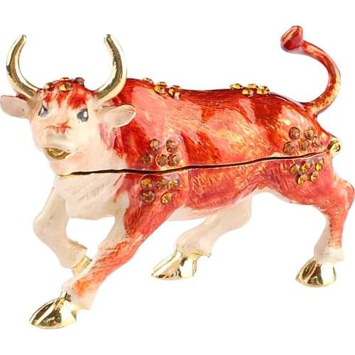 Bull Cattle Ox Trinket Box Animal Figurine Collectible Jewelry Box Ring Holder Decorative Crafts