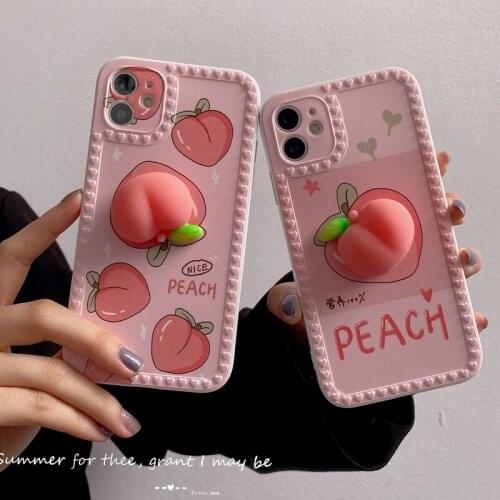 Pinched Pink Peaches Soft TPU Phone Case For iPhone 12 11 Pro Max Mini 7 8 Plus SE 2020 X XR XSMax Loving Heart Bezel Phone Case