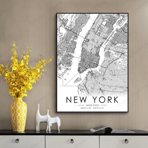 Black and White City Map The New York City Map Poster HD Print Wall Art Canvas Nordic Landspace Painting for Home Decor