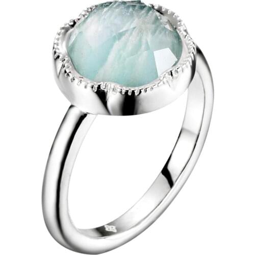 Dormith Womens real 925 sterling silver rings 10*10mm Natural Amazonite rings for women jewelry gemstone rings