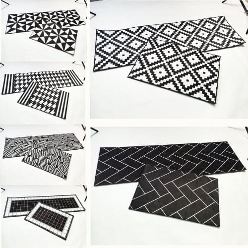 RAYUAN Nordic Style Flannel Black and White Geometric Kitchen Floor Mats Door Mat Long Carpets Anti-slip Doormat Area Rug