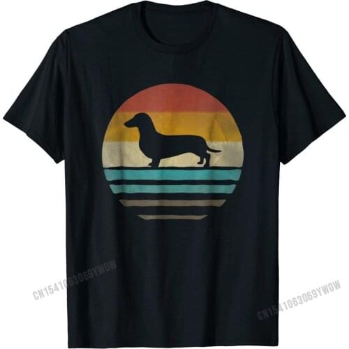 Doxie Dachshund Dog Shirt Retro Vintage 70s Silhouette Gift Cotton T Shirt for Men Classic Tops Tees High Quality Cool