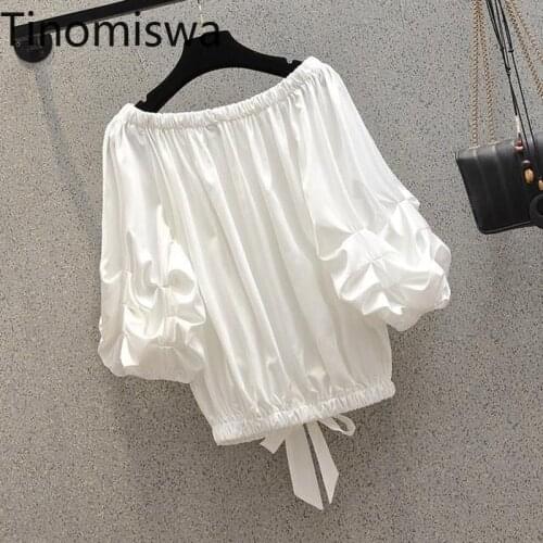 Tinomiswa Summer Oversized Tshirt Women Slash Newck Short Sleeve Tops Unicolor Casual Plus Size 4XL T Shirt Slim Waist Lace Up