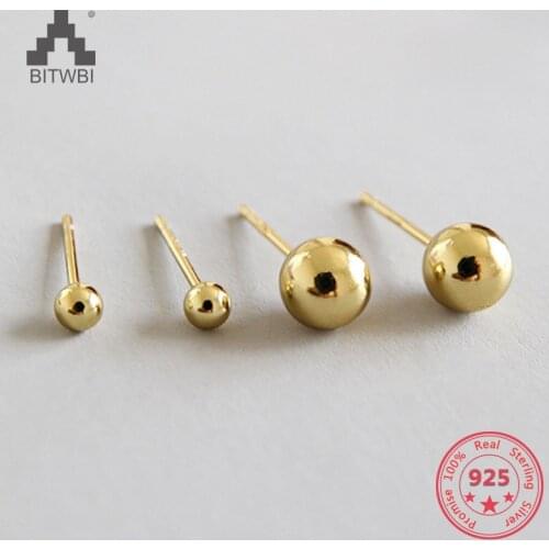 S925 sterling silver personality minimalism gold-plated geometric beads earrings