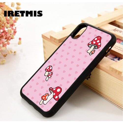 Iretmis 5 5S SE 6 6S Silicone Rubber Phone Case Cover for iPhone 7 8 Plus X Xs 11 12 MINI Pro Max XR Cartoon Mushroom Pattern