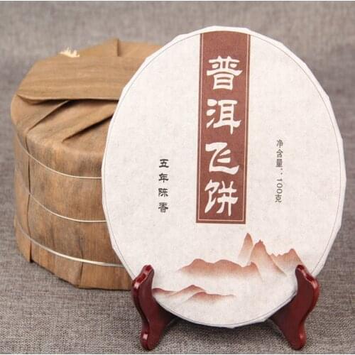 China Yun-Nan Pue’Rh Ripe Te’a 5 Years Old Indian Flying Cake Golden Bud Menghai Ancient Tree Pure Material 100g/Pc