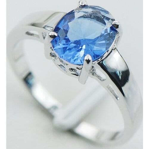 Blue Crystal Zircon 925 Sterling Silver Ring Size 5 6 7 8 9 10 11 12 PR04