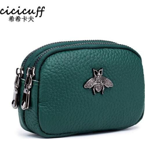 CICICUFF Women Coin Purse Genuine Leather Female Double Zipper Travel Organizer Mini Pouch Women Storage Bag Small Wallets New