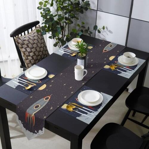 Space Spaceship Rocket Table Runner Table Mats Cover For Home Wedding Banquet Festival Party Catering Hotel Table Decoration