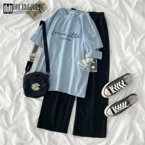 Duckwaver Summer Comfortable Casual 2 Piece Suits For Women Solid Ankle-Length Pant Fashion Loose Short Sleeve High Quality Sets