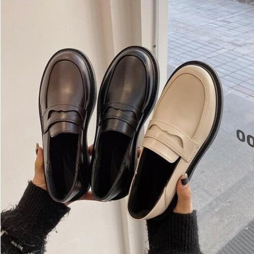 British Style Women Girl Loafers Shoes Female Block Heels Slip-On Mules Sewing Shoes
