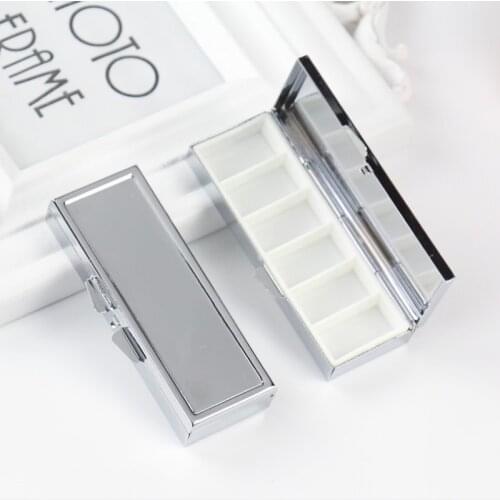 Metal Silver Pill Boxes Holder 6 Grids square Medicine Case Small Portable Cases Container Splitters Personal Health Care MR085