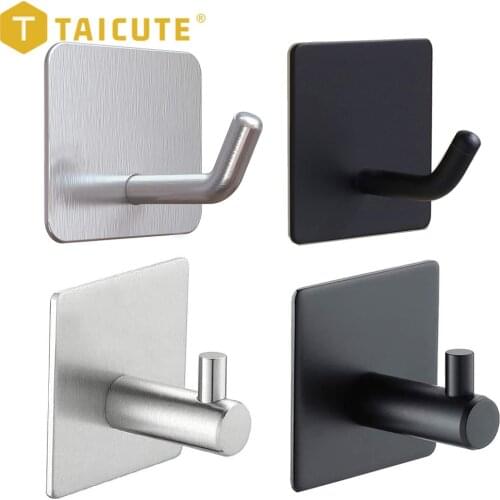 TAICUTE Adhesive Wall Hook Stainless Steel Sticky Coat Hooks Bathroom Towel Hanger Holder Black