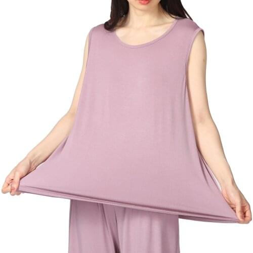 Plus Size 8XL New Summer Womens Soft Nightgown Elastic Modal Suspender Waistcoat and Sleepwear