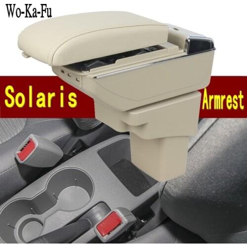 For Hyundai Solaris armrest box central Store content Storage box with cup holder ashtray USB interface