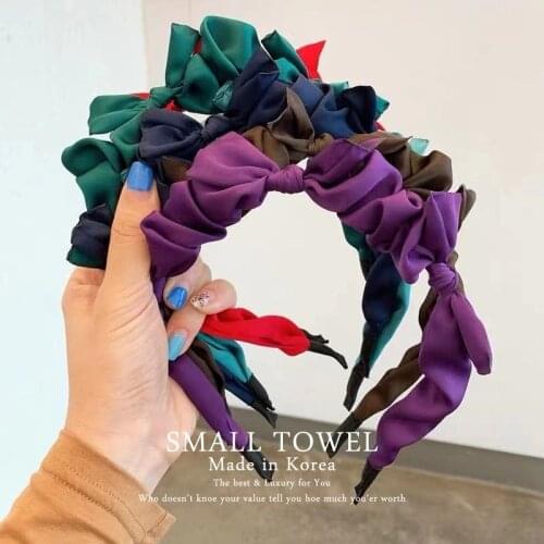 1PC Satin Bow Headband Bezel For Women Headband Girls Vintage knit Hair Bands Soft Hairband Headwear Hair Accessories Hair Hoop