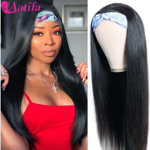 Straight Headband Scarf Wig Human Hair Wigs For Black Women Affordable Malaysian Headband Wig Machine Made Wigs