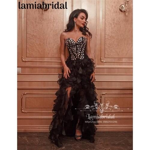 Luxury Crystals Plus Size Pageant Evening Dresses 2019 Abendkleider A Line Ruffles Organza African Formal Evening Party Gowns