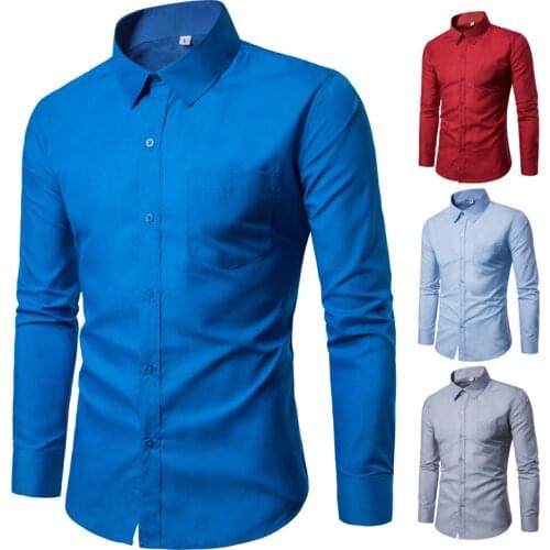 New Men Dress Shirt Long Sleeve Slim Brand Man Shirts Designer High Quality Solid Male Clothing Fit Business Shirts Men Shirts