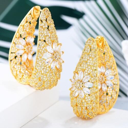 GODKI Jimbora Brand Noble Big Flower Hoop Earrings For Women Bridal Wedding Engagement PartyFull Cubic Zirconia Earrings Jewelry