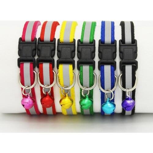1pc Adjustable Pet Cat Dog Puppy Reflective Collars Safety Buckle Bell Neck Strap Dog Supplies Cat Collars