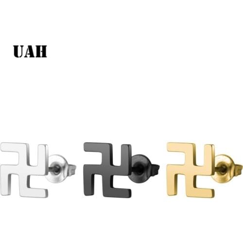 UAH Vintage Black Stainless Steel Earrings Jewelry for Women Cute Black Geometric Earing Buddism Stud Earrings Girls Gift