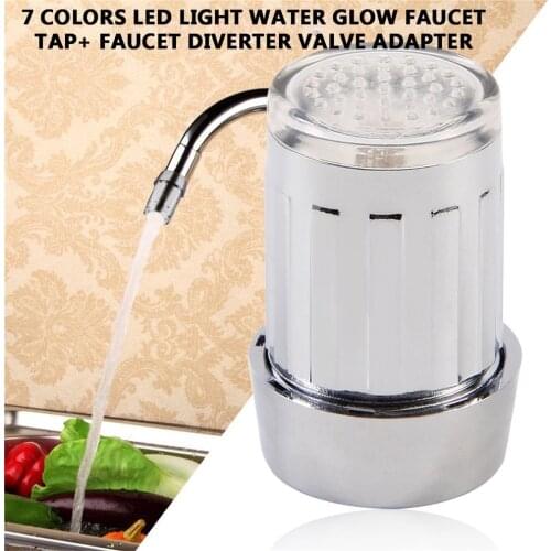7 Colors Unique LED Light Water Glow Faucet Tap Stainless Steel Water Tap + Faucet Diverter Valve Adapter Connector