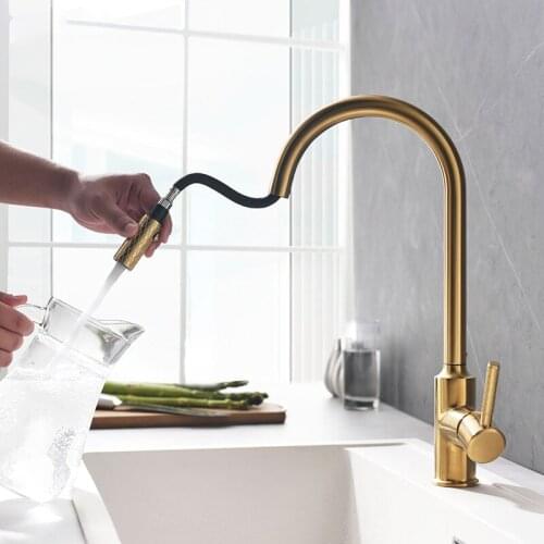 Pull Out Kitchen Faucets Single Handle Brushed Gold Kitchen Faucet Single Hole Handle Swivel 360 Degree Sink Mixer Tap Mixer Tap