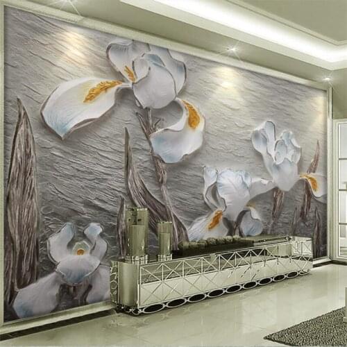 Wellyu 3D resin embossed Phalaenopsis living room background wall decoration painting custom large mural green wallpaper