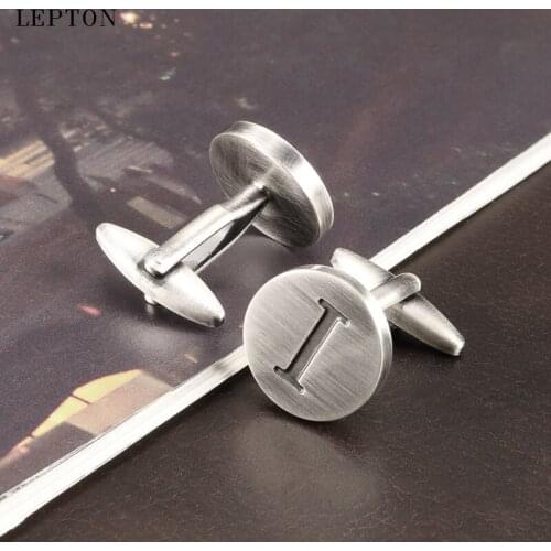 Lepton Letters I of an alphabet Cufflinks For Mens Antique Silver plated Round Letters I cuff links Men shirt cuffs Cufflinks