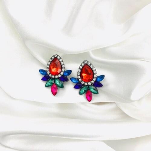 JOUVAL Elegant New Korean Stud Earrings For Women Fashion Geometry Color Crystal Brincos Female Bague Temperament 2021 Jewelry