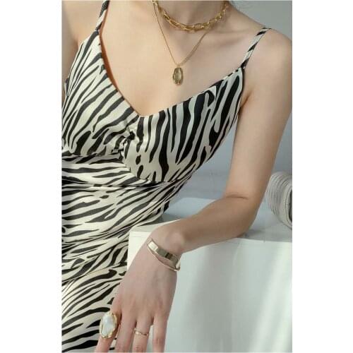 Zebra pattern Satin Sling dress Female summer 2021 new temperament Slim Slimming suit Sexy Elegant with a long Light skirt