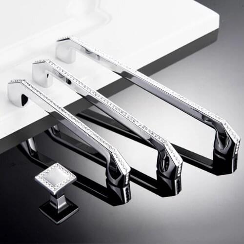 128mm 160mm High quality unique fashion deluxe glass diamond furniture knob 5" Decoration hardware handle 6.3"Silver dreser pull