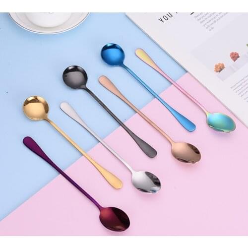 2020 New Vacuum Plating Stainless Steel Coffee Spoon Long Handle Tea Spoons Kitchen Hot Drinking Flatware Drop Shipping