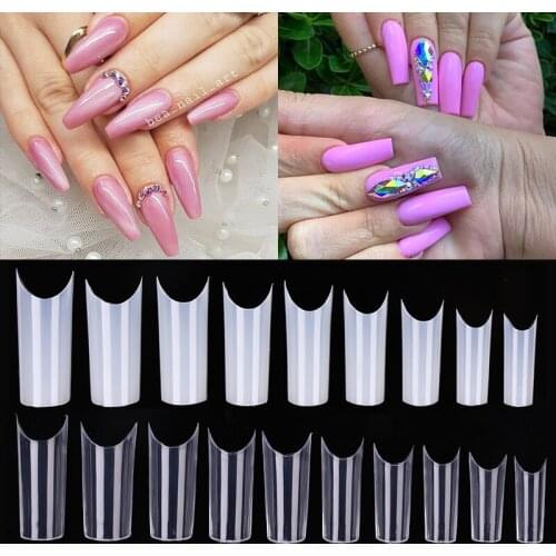 500 Pieces Fake Nail Tips C Curve Straight Length Tips Artificial Nails Long Curved Full Cover False Nail Tips Acrylic Nails