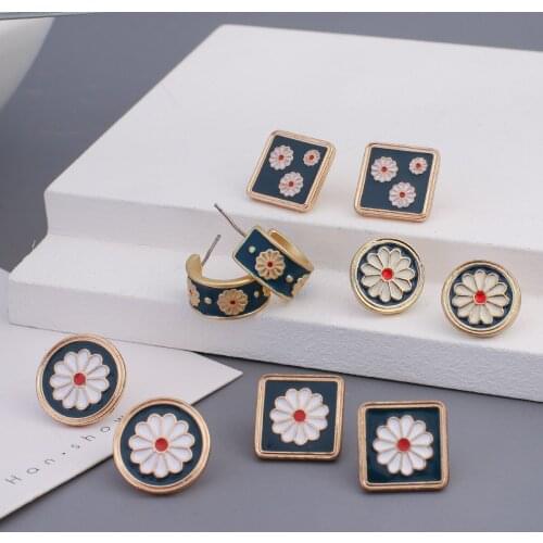 AENSOA Trendy Unique Stud Earrings for Women Enamel Alloy Flower Statement Earrings Small Cute Party Jewelry Gift for Girls