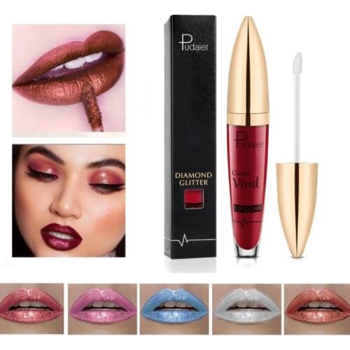 Diamond glitter lip gloss velvet matte pigment 18colors waterproof long lasting red blue black lipstick liquid gel