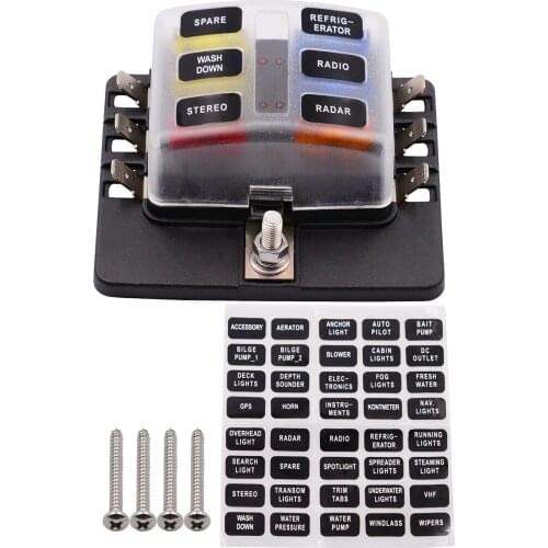 6 Ways Blade Car Fuse Box Holder Screw Terminal Block with LED Warning Light for 12V 24V Car Boat Marine Trike