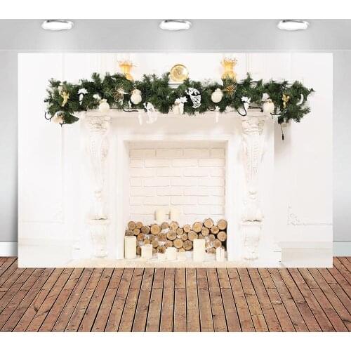 Christmas White Fireplace Candle Bell Ball Brick Wall Party Baby Child Decor Backdrop Photo Background Custom Studio