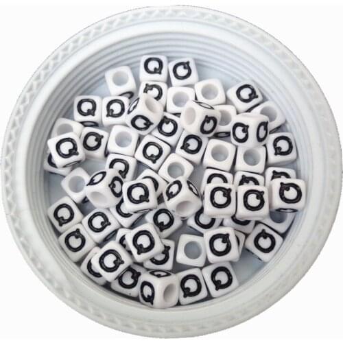 Free shipping 100pcs/lot 7*7mm cube letters beads single initial Q printing plastic alphabet jewelry diy alphabet beads