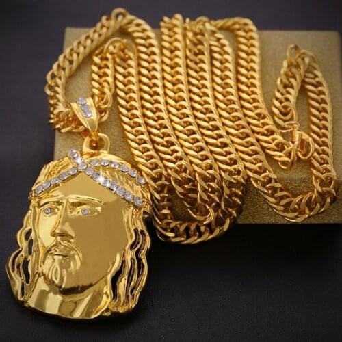 Personality Exaggeration Gold Plated Jesus Necklace Pendant Big Gold Long Chain Hip Hop Jewelry Iced Out Chain Hip Hop Jewelry