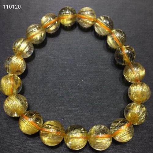 Natural Gold Rutilated Titanium Quartz Bracelet Brazil 10.5mm Woman Man Wealthy Stone Clear Round Beads Crystal Charms AAAAAA