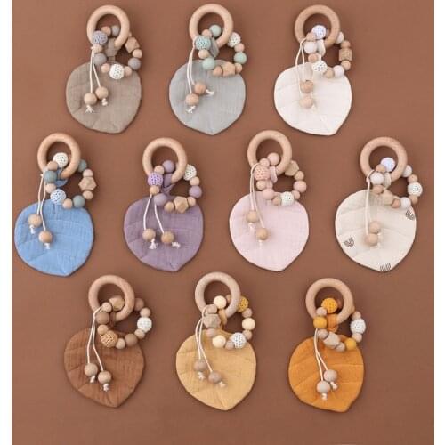 Leaf Wood Ring Teether, Baby Wooden Rattle and Teether Beech Lovely Dear Shape Teething Of Kids Products